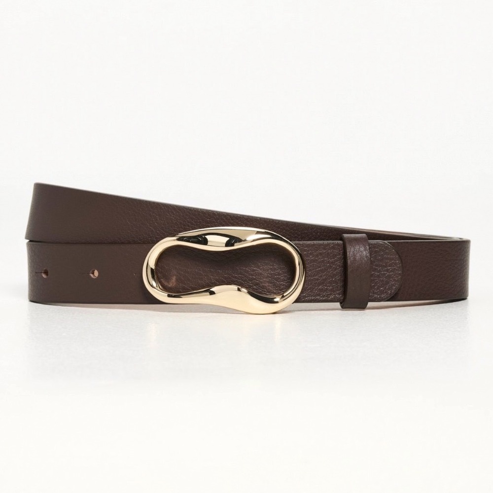 NWT B-Low the Belt Alessia Belt S Chocolate Leather/Gold Buckle Anthropologie